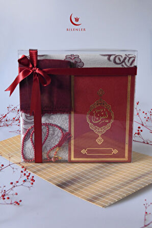 Termo Deri Yasin Kitabı Seccadeli  Eşarplı ve İnci Tesbihli Mevlüt  Set 1 Adet