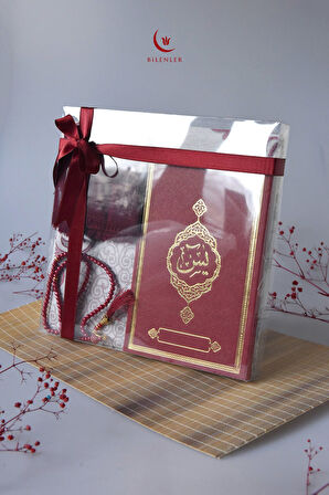 Termo Deri Yasin Kitabı Seccadeli  Eşarplı ve İnci Tesbihli Mevlüt  Set 1 Adet