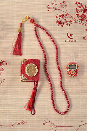 Hediyelik Kutulu Mini Kur'an İnci Tesbih ve Taşlı Zikirmatik Seti 1 Adet