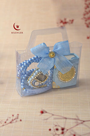 Hediyelik Kutulu Mini Kur'an İnci Tesbih ve Taşlı Zikirmatik Seti 1 Adet