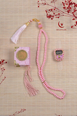 Hediyelik Kutulu Mini Kur'an İnci Tesbih ve Taşlı Zikirmatik Seti 1 Adet