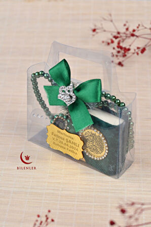 Hediyelik Kutulu Mini Kur'an İnci Tesbih ve Taşlı Zikirmatik Seti 1 Adet