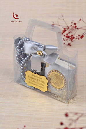 Hediyelik Kutulu Mini Kur'an İnci Tesbih ve Taşlı Zikirmatik Seti 5 Adet