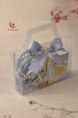 Hediyelik Kutulu Mini Kur'an İnci Tesbih ve Taşlı Zikirmatik Seti 5 Adet