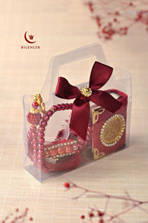 Hediyelik Kutulu Mini Kur'an İnci Tesbih ve Taşlı Zikirmatik Seti 5 Adet