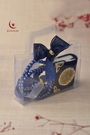 Hediyelik Kutulu Mini Kur'an İnci Tesbih ve Taşlı Zikirmatik Seti 5 Adet