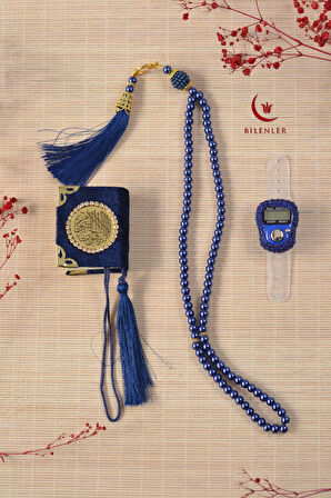 Hediyelik Kutulu Mini Kur'an İnci Tesbih ve Taşlı Zikirmatik Seti 5 Adet