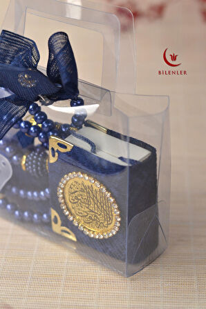 Hediyelik Kutulu Mini Kur'an İnci Tesbih ve Taşlı Zikirmatik Seti 5 Adet