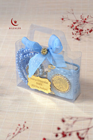 Hediyelik Kutulu Mini Kur'an İnci Tesbih ve Taşlı Zikirmatik Seti 5 Adet