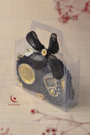 Hediyelik Kutulu Mini Kur'an İnci Tesbih ve Taşlı Zikirmatik Seti 5 Adet