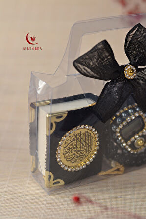 Hediyelik Kutulu Mini Kur'an İnci Tesbih ve Taşlı Zikirmatik Seti 5 Adet