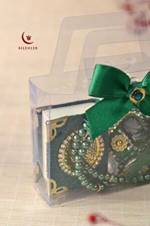 Hediyelik Kutulu Mini Kur'an İnci Tesbih ve Taşlı Zikirmatik Seti 5 Adet