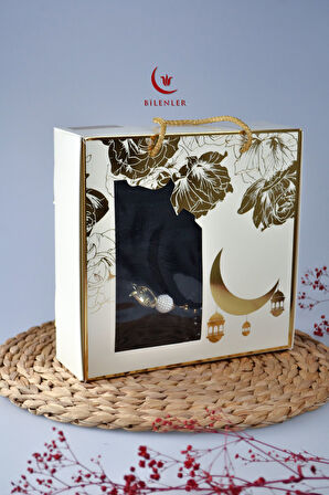 Özel Kutulu Hediyelik Lüks Kadife Dokuma Seccade ve Kristal Tesbih Seti