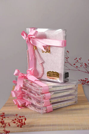 Kişiye Özel Kutulu Kadife Yasin ve İnci Tesbih Seti Pembe 10 Adet