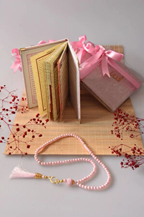 Kişiye Özel Kutulu Kadife Yasin ve İnci Tesbih Seti Pembe 10 Adet