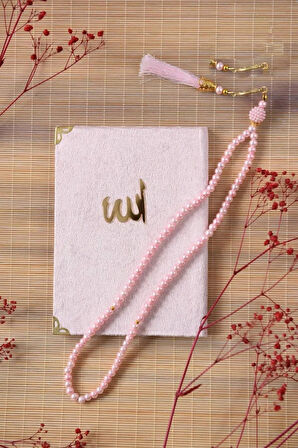 Kişiye Özel Kutulu Kadife Yasin ve İnci Tesbih Seti Pembe 10 Adet