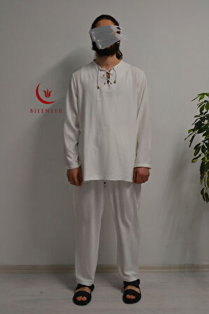 Hac ve Umre İçin Erkek Takım - Lastikli Pantolon & Dik Yaka Gömlek