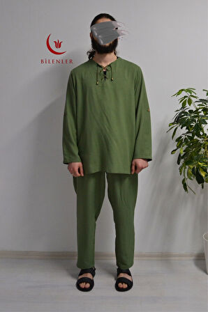 Hac ve Umre İçin Erkek Takım - Lastikli Pantolon & Dik Yaka Gömlek