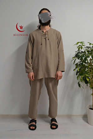 Hac ve Umre İçin Erkek Takım - Lastikli Pantolon & Dik Yaka Gömlek