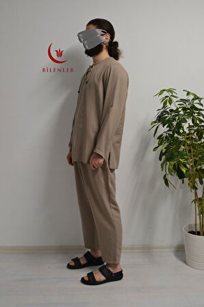 Hac ve Umre İçin Erkek Takım - Lastikli Pantolon & Dik Yaka Gömlek