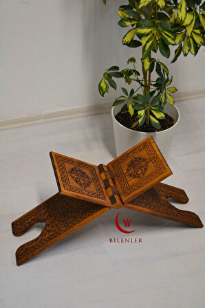 Kur an-ı Kerim Rahlesi Selçuklu Desenli Büyük Boy (18x65cm) Yakma İşçilikli