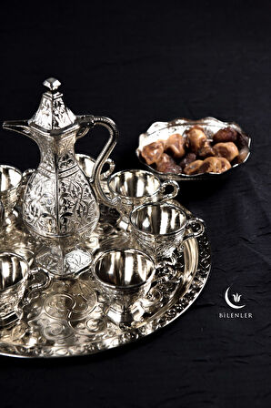 Osmanlı Motifli Gümüş Zemzem Takımı 10 Parça Şık İkram Seti
