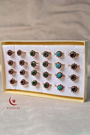 Kadın Renkli Taşlı Metal Yüzük Uzun Ömürlü,Şık Tasarım (24’lü kutu)