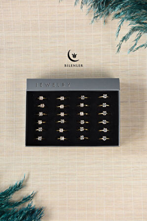 Kadın Taşlı Metal Yüzük Uzun Ömürlü,Şık Tasarım (24’lü kutu)