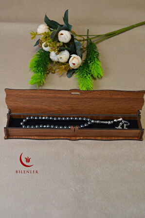 Hematit Taşlı 33’lü Erkek Tesbih – Doğal Taş, Şık Ahşap Kutu