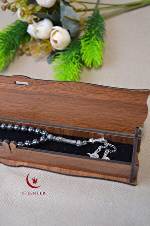 Hematit Taşlı 33’lü Erkek Tesbih – Doğal Taş, Şık Ahşap Kutu