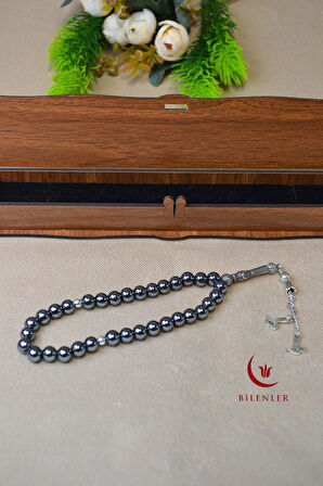 Hematit Taşlı 33’lü Erkek Tesbih – Doğal Taş, Şık Ahşap Kutu