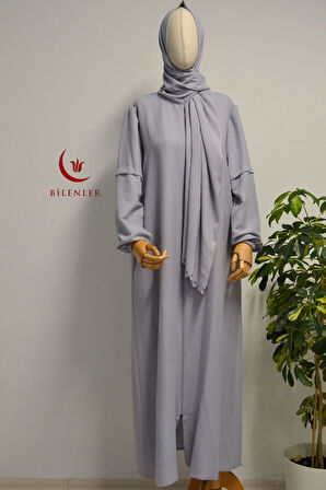 Kendinden Şallı Pamuklu Aerobin Kumaş Kadın Namaz Elbisesi / Ferace – 1-6 Beden Aralığı