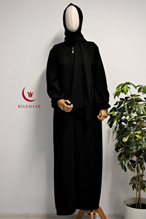 Kendinden Şallı Pamuklu Aerobin Kumaş Kadın Namaz Elbisesi / Ferace – 1-6 Beden Aralığı