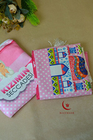 Çantalı Kız Çocuk Seccadesi-Kızımın Seccadesi (Pembe)