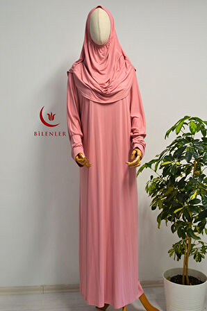 Kadın Penye Namaz Elbisesi Kendinden Başörtülü Rahat Kalıp – Tek Parça