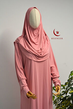 Kadın Penye Namaz Elbisesi Kendinden Başörtülü Rahat Kalıp – Tek Parça