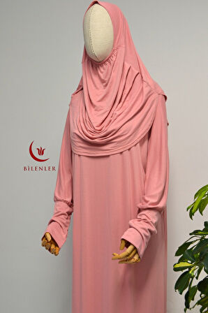 Kadın Penye Namaz Elbisesi Kendinden Başörtülü Rahat Kalıp – Tek Parça