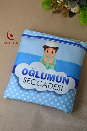 Çantalı Erkek Çocuk Seccadesi-Oğlumun Seccadesi (Mavi)