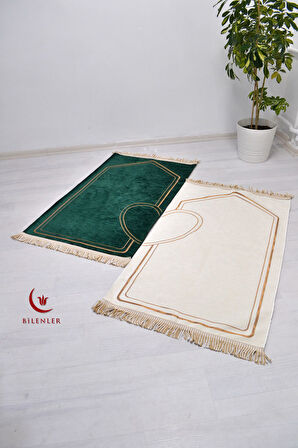 Çiftlere Özel Kalpli Kadife Eş Seccade ve Vav Detaylı İnci Tesbih Seti – Hediye Kutulu, Çeyizlik