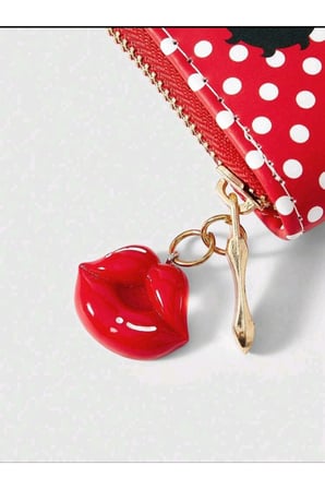 My Balli Store Betty Boop Kadın Cüzdan Kırmızı Beyaz Suni Deri Fermuarlı Mini