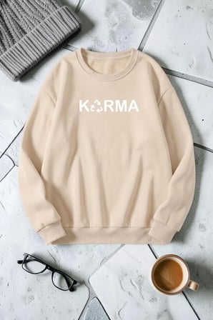Unisex Karma Baskılı Bisiklet Yaka Sweatshirt