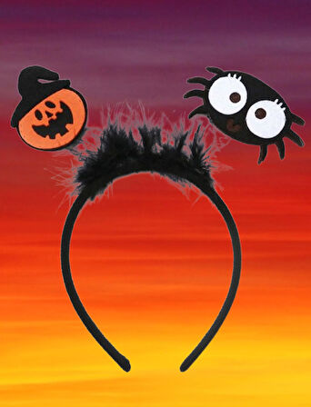 Halloween Cadılar Bayramı Taç Bal Kabağı ve Örümcekli 2li model Parti Aksesuarı