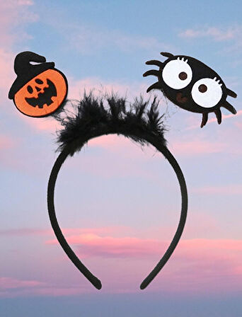 Halloween Cadılar Bayramı Taç Bal Kabağı ve Örümcekli 2li model Parti Aksesuarı