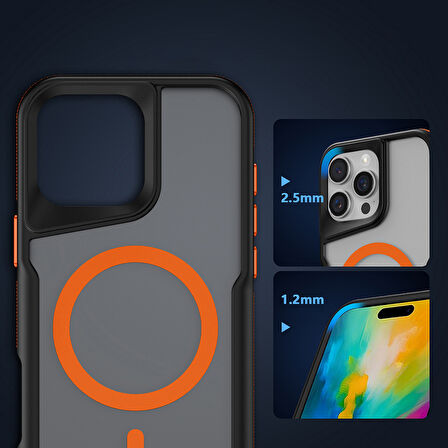 iPhone 16 Pro Kılıf M-safe Şarj Özellikli Renkli Kenar Airbag Şeritli Lamer Kılıf