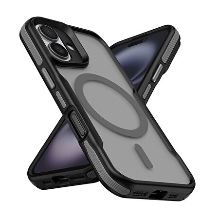 iPhone 16 Plus Kılıf M-safe Şarj Özellikli Renkli Kenar Airbag Şeritli Lamer Kılıf