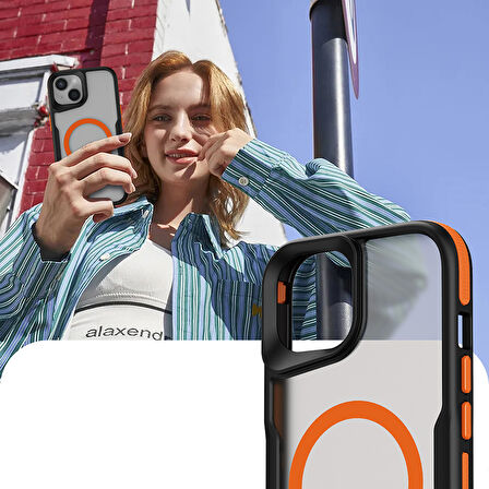 iPhone 15 Plus Kılıf M-safe Şarj Özellikli Renkli Kenar Airbag Şeritli Lamer Kılıf