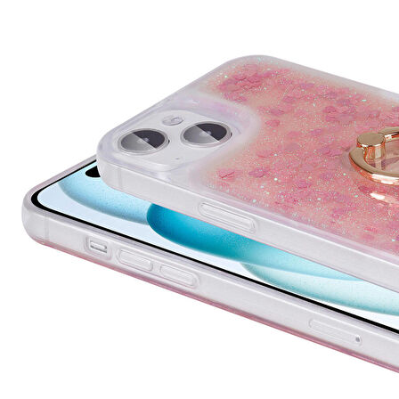 iPhone 15 Plus Kılıf Milce Simli Pullu Yüzüklü Kılıf