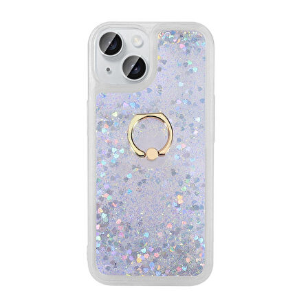 iPhone 15 Plus Kılıf Milce Simli Pullu Yüzüklü Kılıf