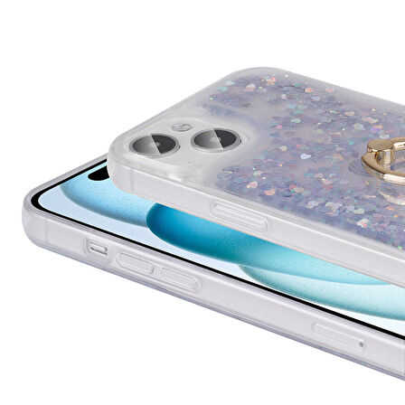 iPhone 15 Plus Kılıf Milce Simli Pullu Yüzüklü Kılıf