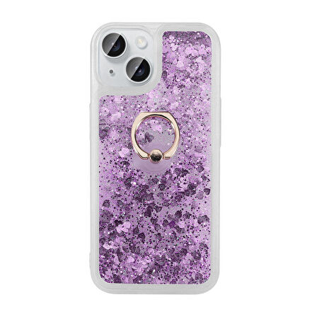 iPhone 15 Kılıf Milce Simli Pullu Yüzüklü Kılıf